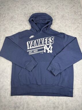 Nike NY Yankees Hoodie Large Blue MLB Pullover Sweatshirt EUC